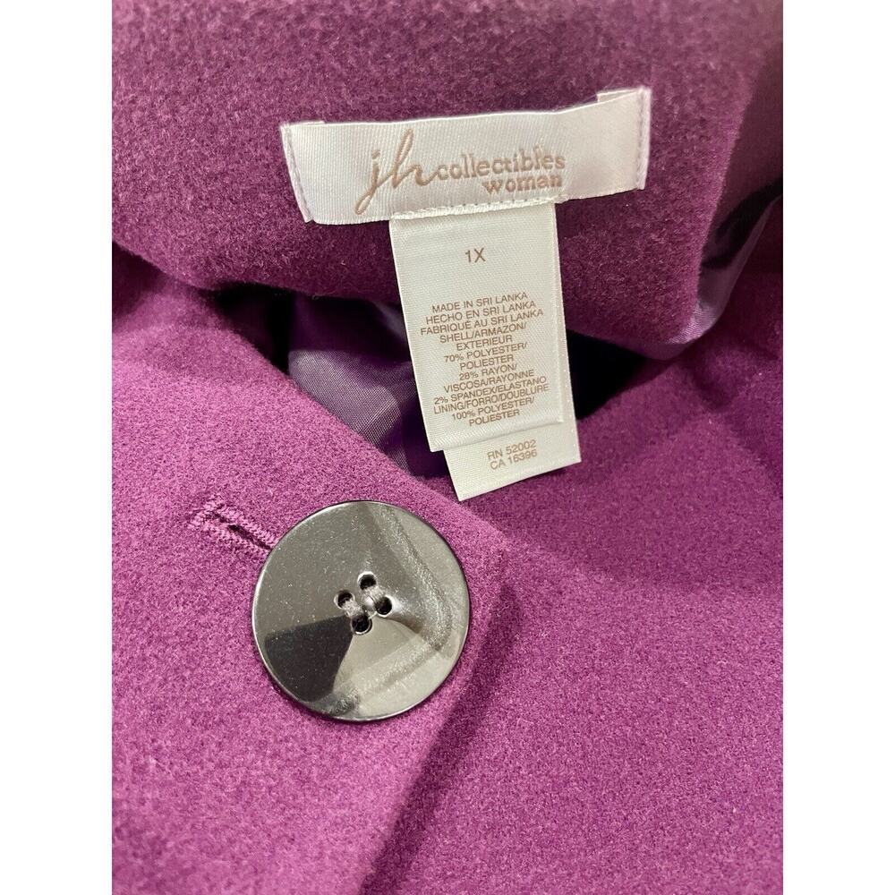 JH COLLECTION COAT 3/4 PEACOAT CROPPED CRANBERRY PURPLE SZ 1X MINIMALIST CHIC - Picture 3 of 11